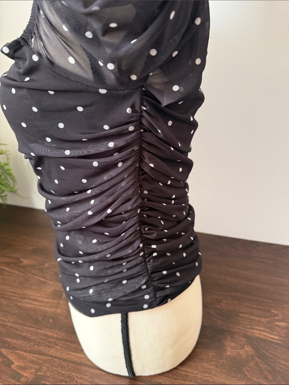 Anthropologie Black Polka Dot Square-Neck Blouse - Picture 4 of 6